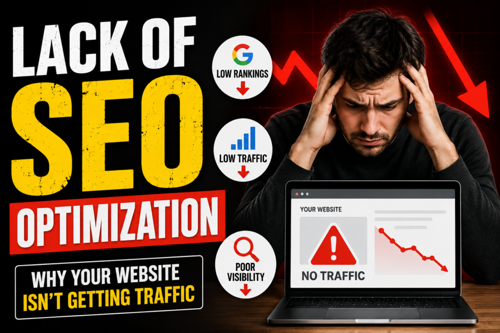 Lack of SEO optimization affecting Google rankings and organic website traffic.